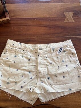 Old Navy Cream Floral Denim Cutoff Shorts